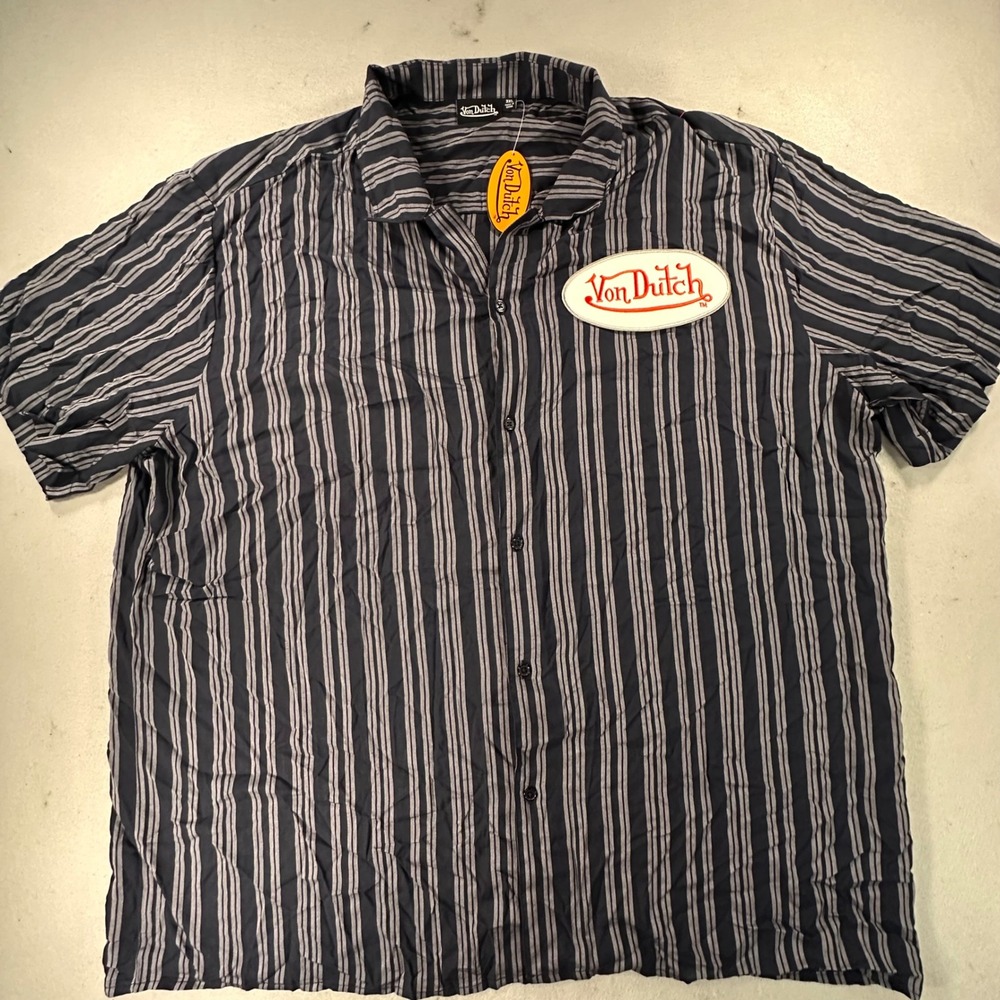 Von Dutch Mens 3XL Striped SS Rayon Bowling Mechanic Shirt NWT NEW XXXL
